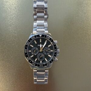 Fossil Silver Stainless Steel Watch with Black Dial